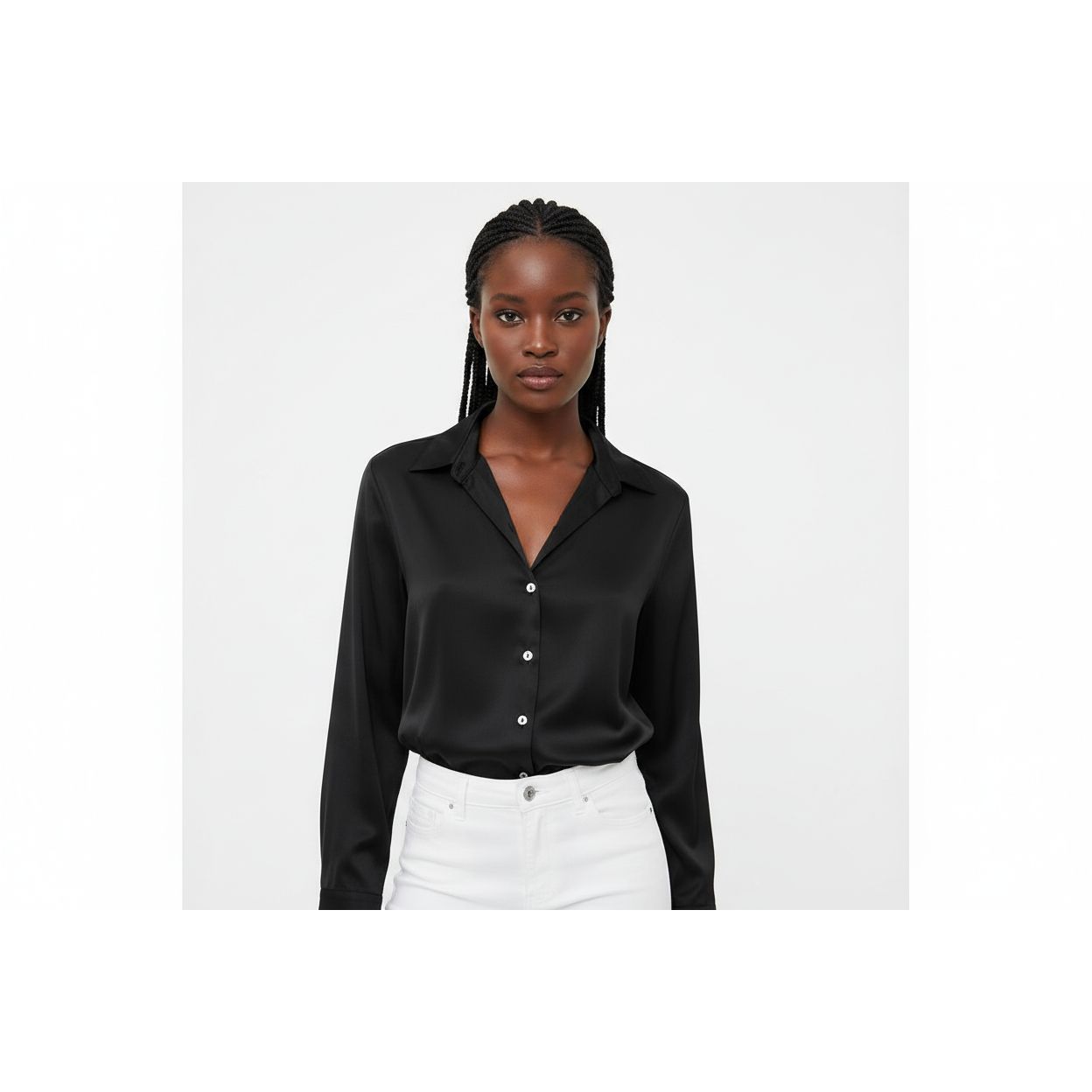 Green Satin Button-Up Shirt main image 1