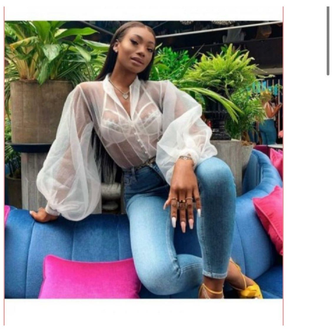 Sexy Lantern Sleeve See-through Chiffon Blouse