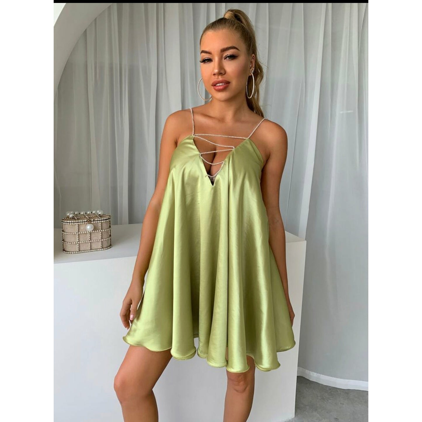 V Neck Chain Strap Backless Dress