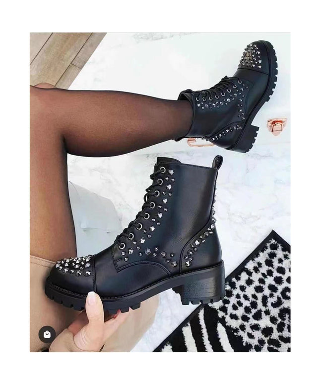 Studded Lace Up Ankle Boots