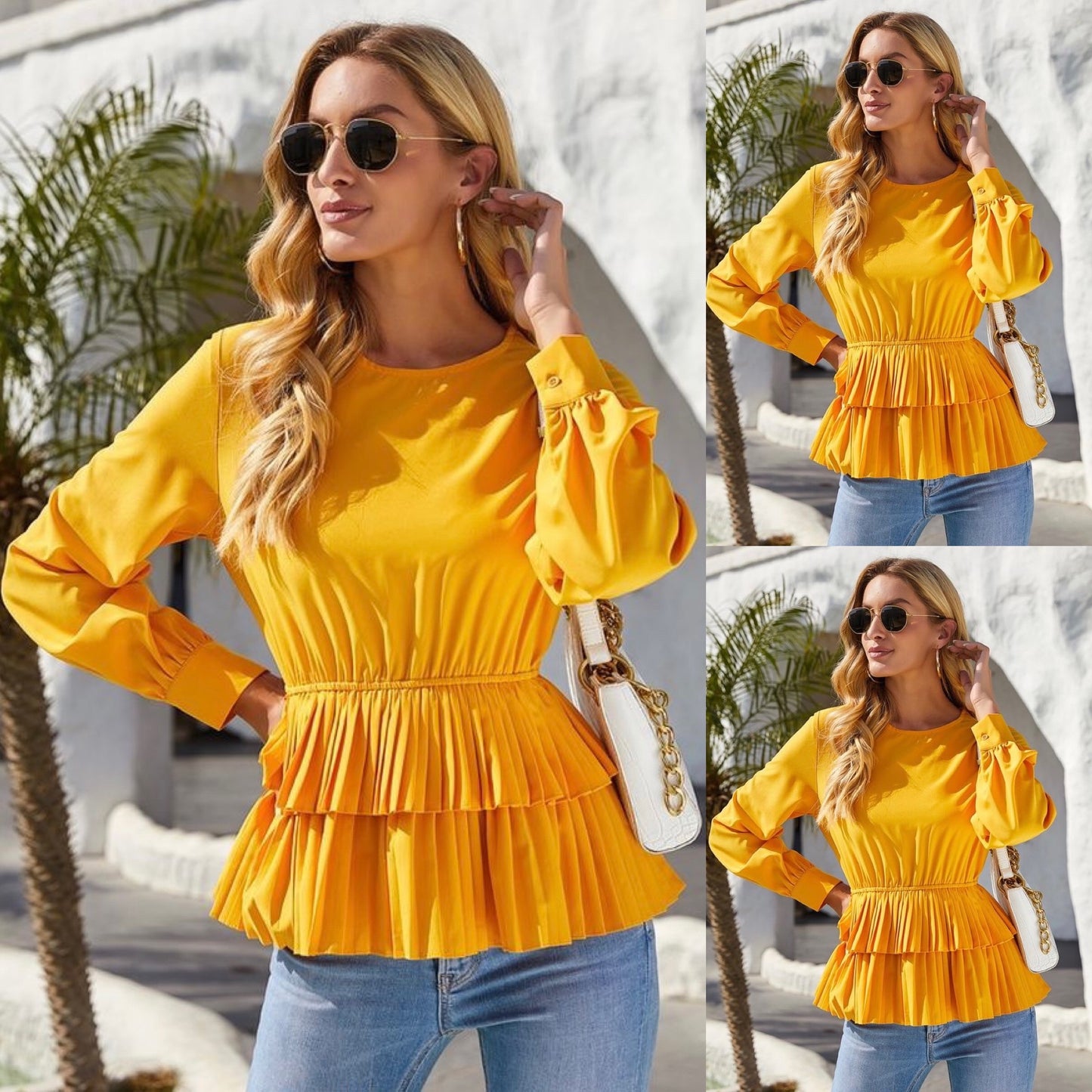 Round Neck Long Sleeve Blouse