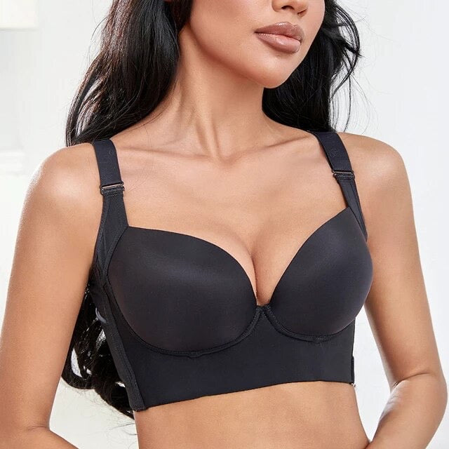 HEVIRGO Adjustable Straps Women Bra Solid Color Padded Uplift Bra Widened  Strap Full Back Coverage Push Up Comfortable Lady Bras Daily Wear Clothes