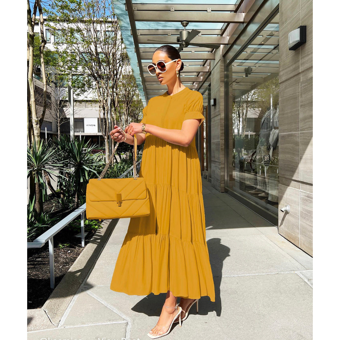 Round Neck Short Sleeve Long Dress