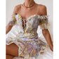 Lace-up Ruffle Floral Mini Dress