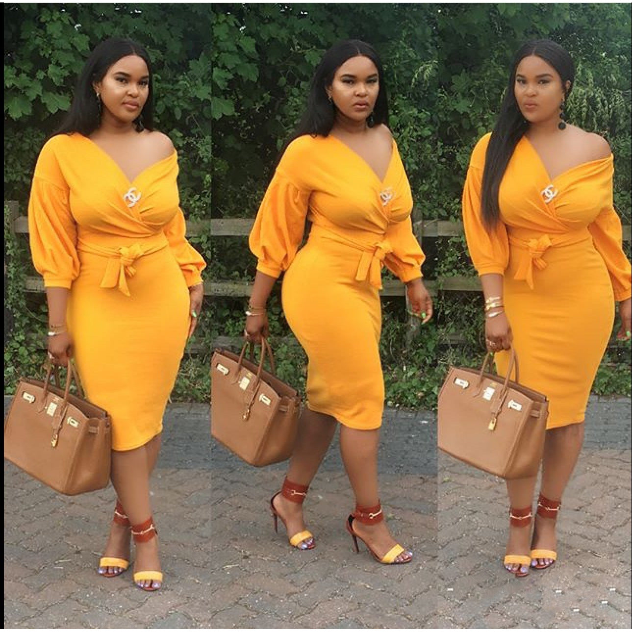 Deep V-Neck Cold Shoulder Bodycon Dress