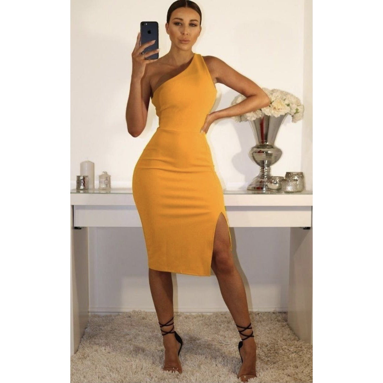 One Hand Off Shoulder Bodycon Dress