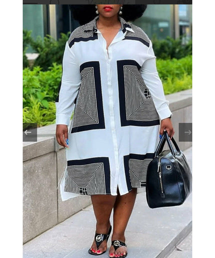 Square Abstract Print Plus-size Shirt Dress