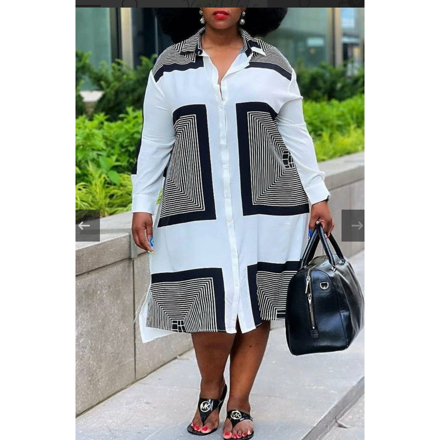 Square Abstract Print Plus-size Shirt Dress