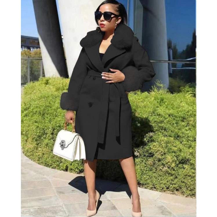 Fox Fur Collar Woolen Long Overcoat