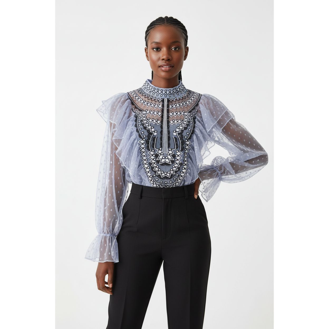 Chic Lace Patchwork Ruffles Blouse