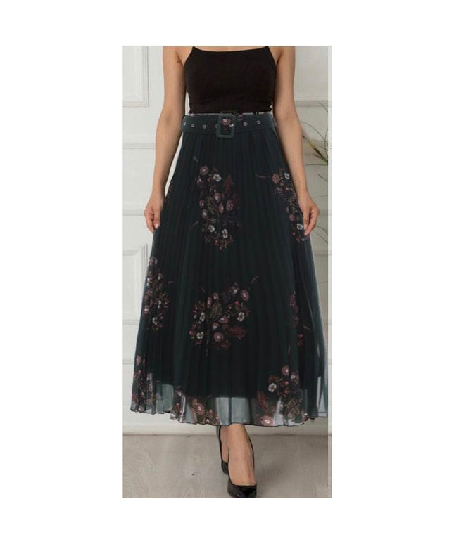 Floral Pleated Long Skirt