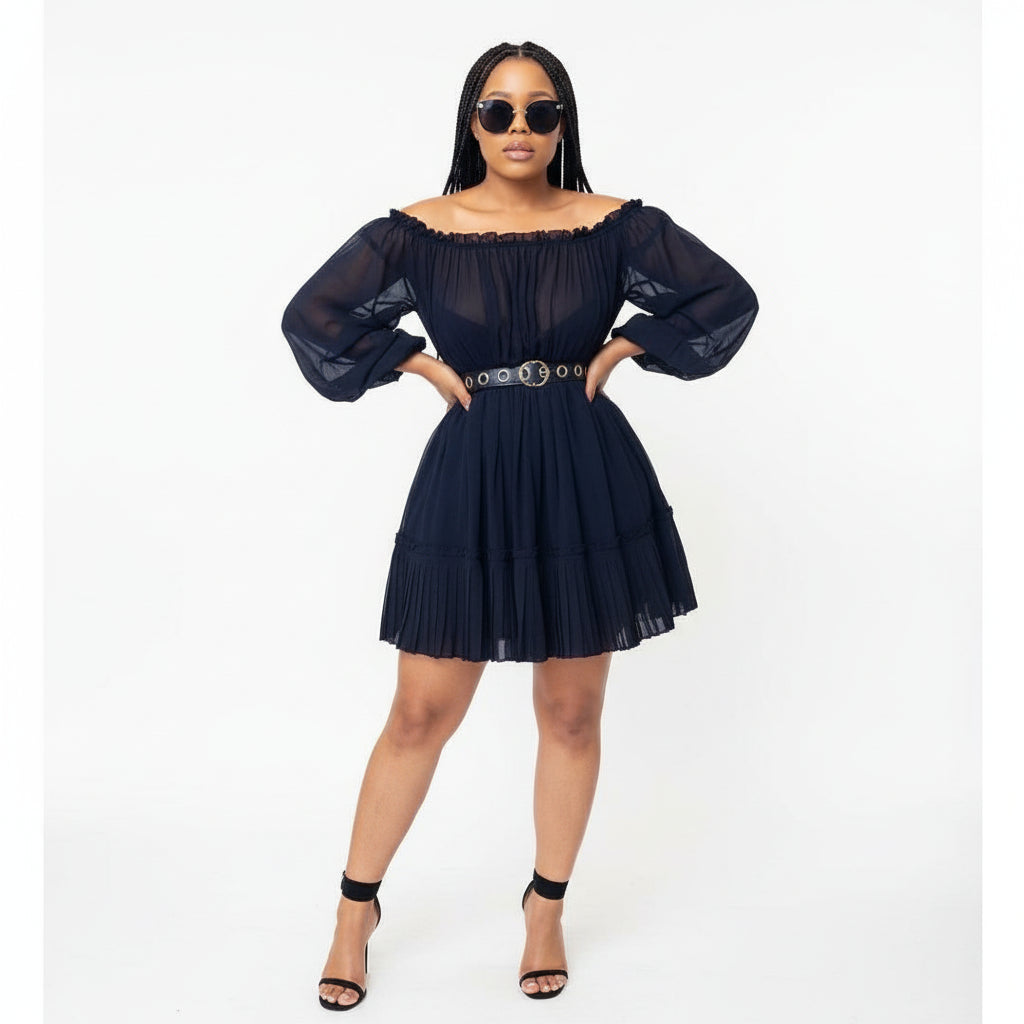 Off Shoulder Chiffon Midi Dress