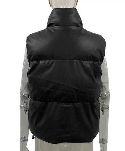 Zipper Faux Leather Puffer Vest