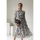 Hit Color Print Loose Strap Pleated Mid Dress