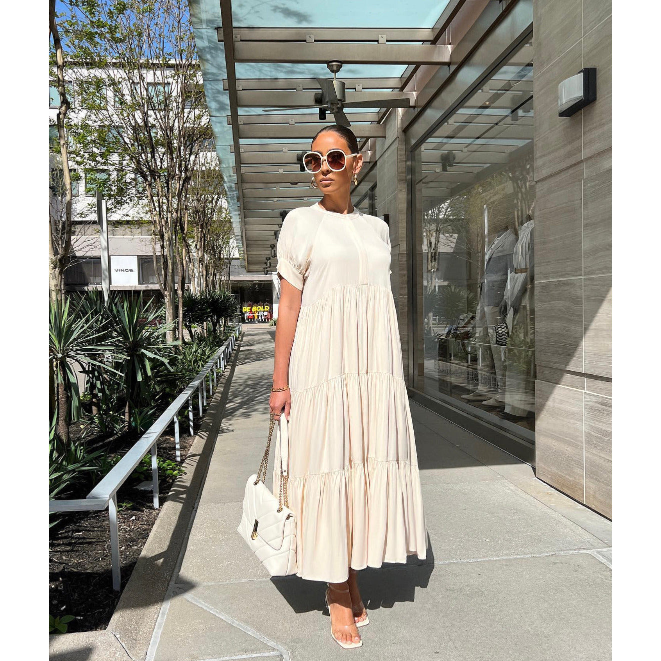 Round Neck Short Sleeve Long Dress