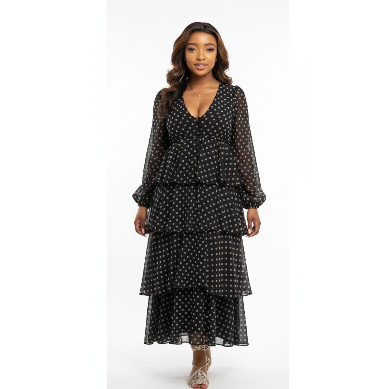 V-Neck Polka Dot Maxi Dress