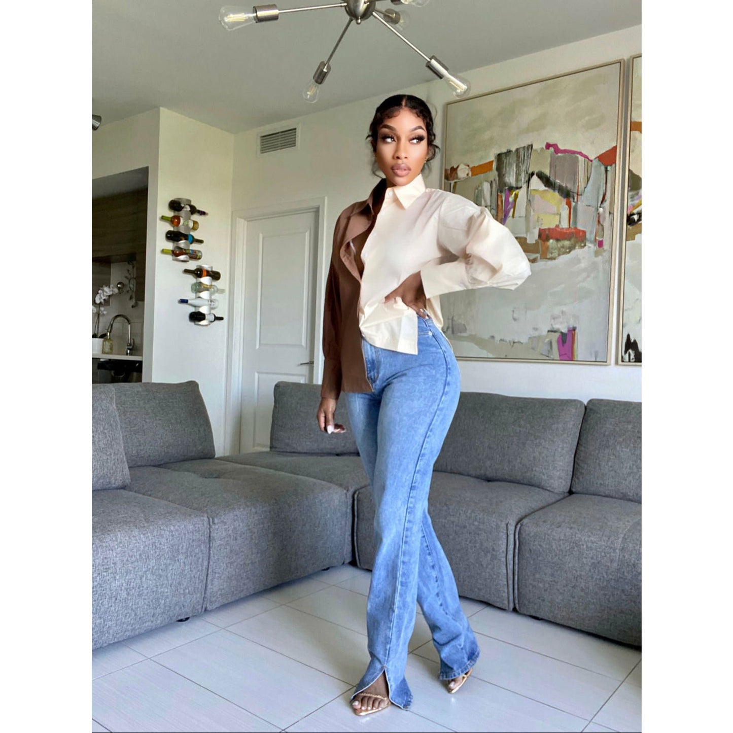 Color block long sleeve shirt