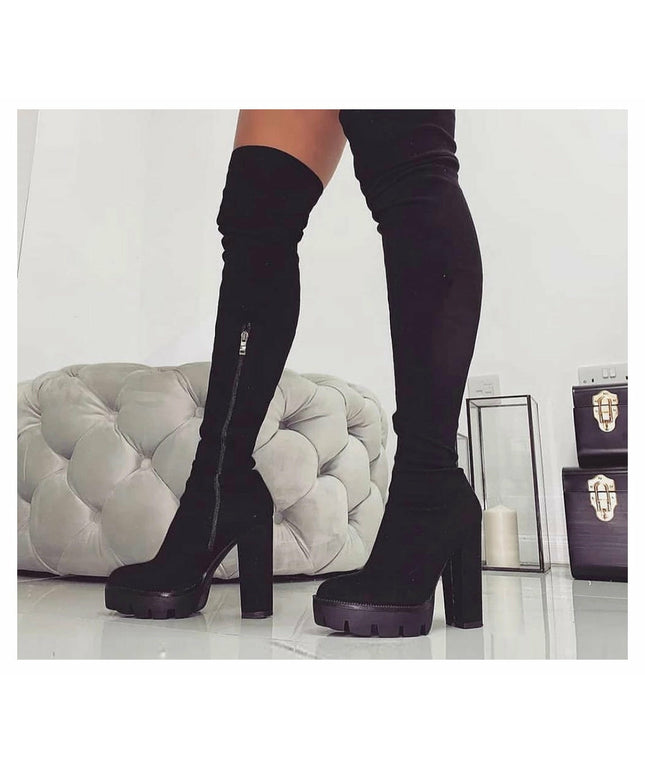 Knee Length  Round Toe High Heel Sock Boots