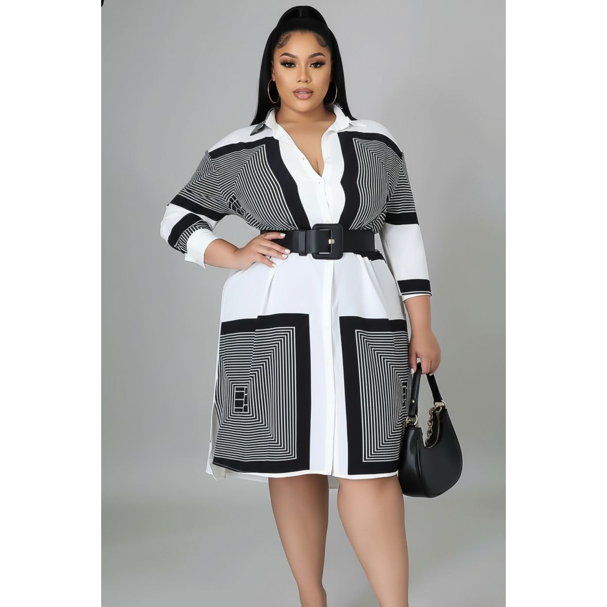 Square Abstract Print Plus-size Shirt Dress
