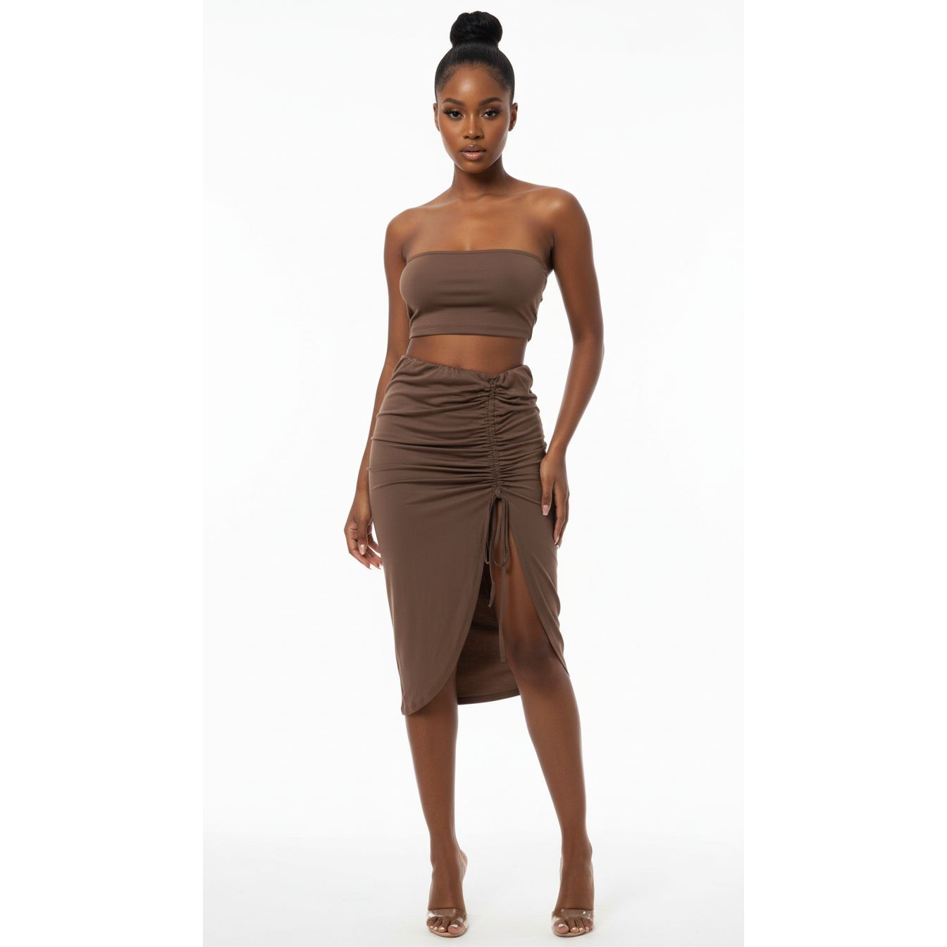 High Waist Ruched Drawstring Skirt