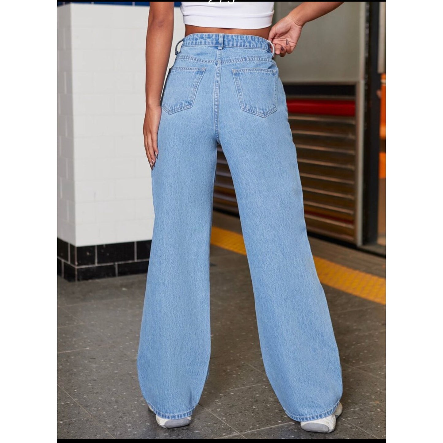 High Waisted Heart Print Wide Leg Jeans