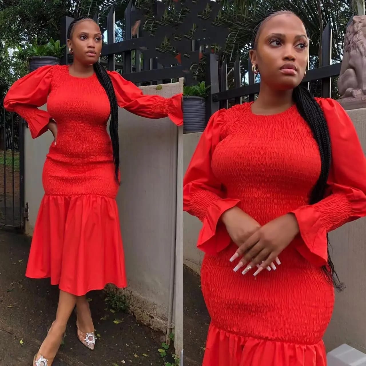 Round Neck Puff Sleeve Bodycon Dress