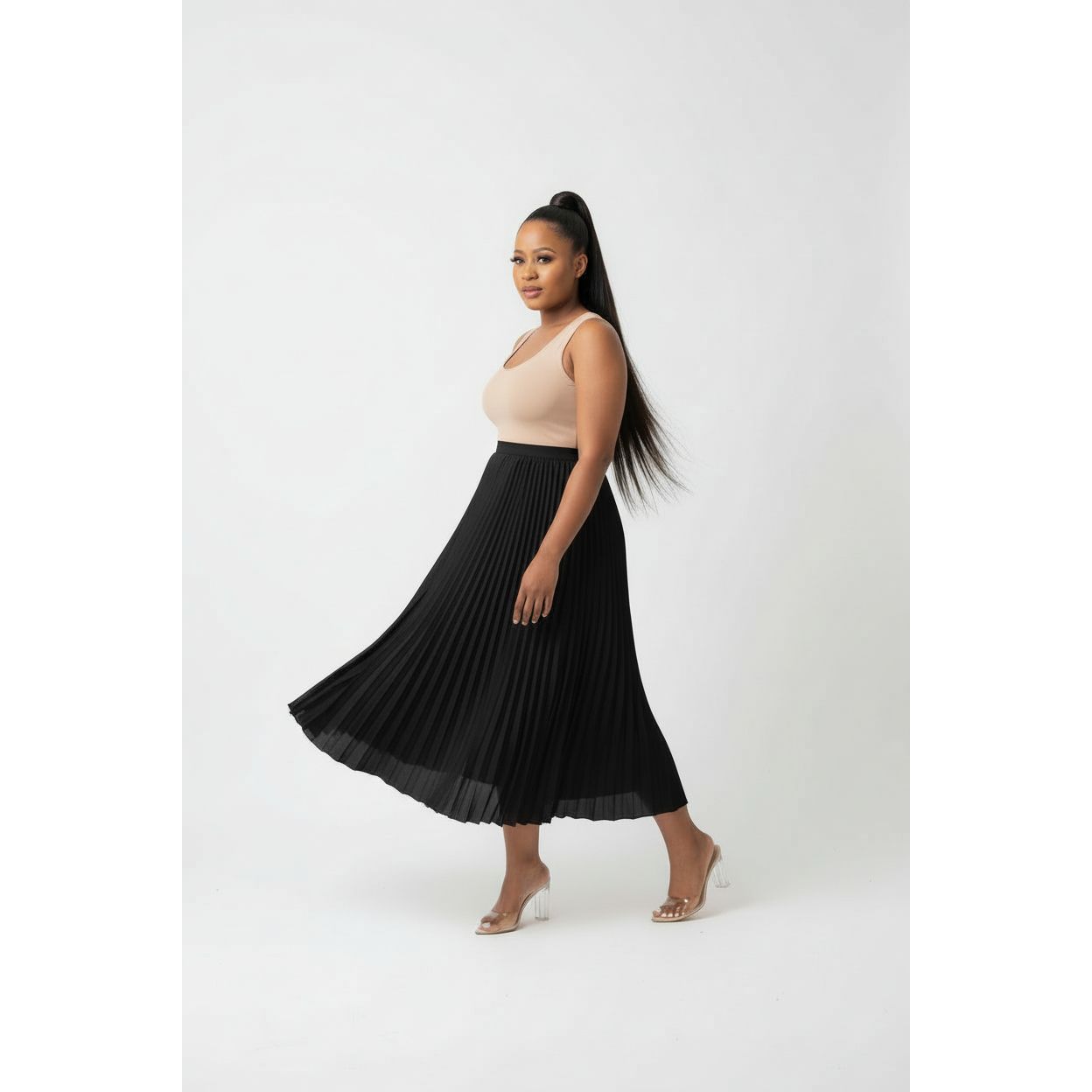 Long Pleated Maxi Skirt