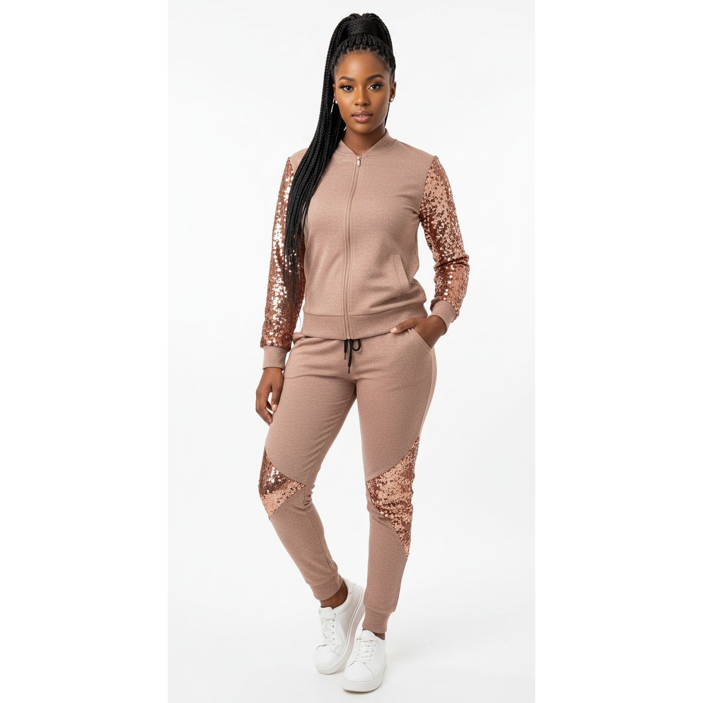 Zipper Top And Pants Casual Winter 2 Piece Set