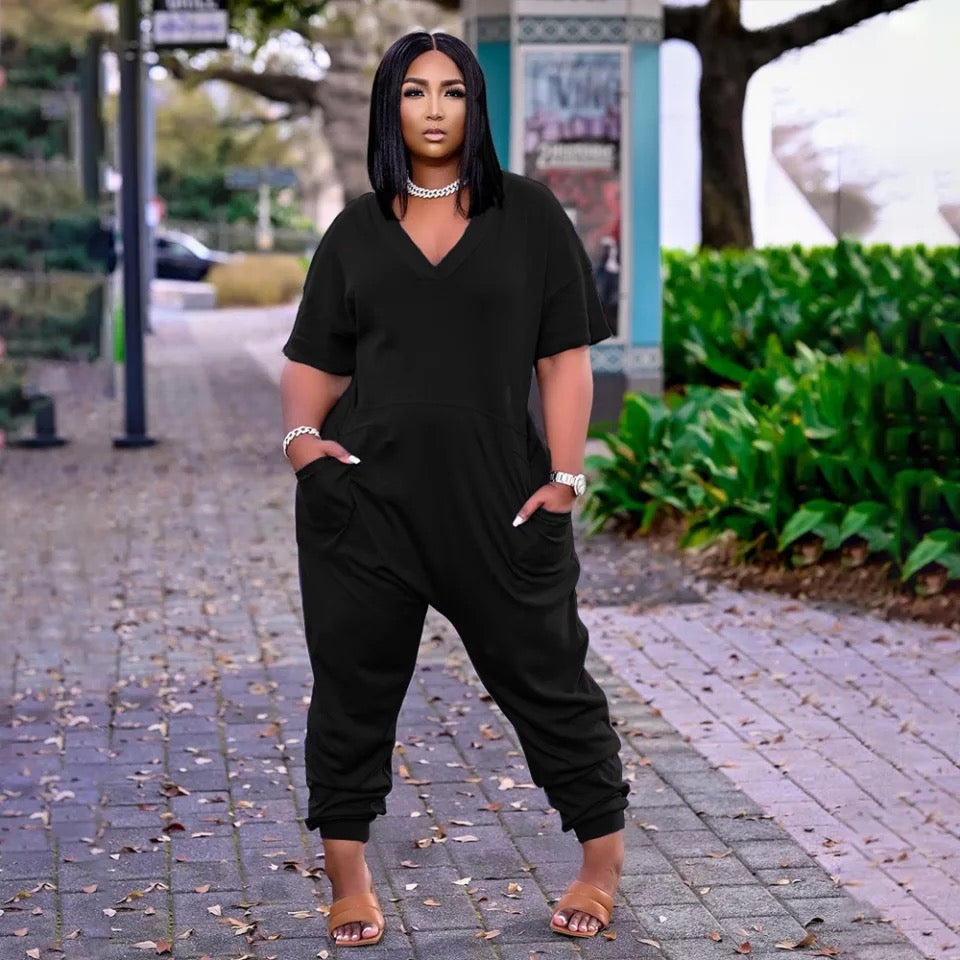 Solid V-neck Chocomist Jumpusits