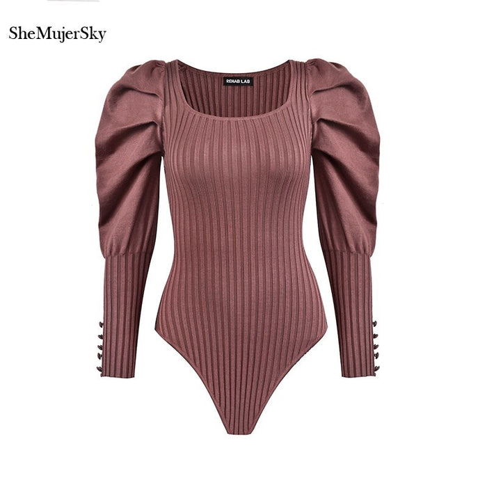 Knitted Puffy Shoulder Seater Bodysuit