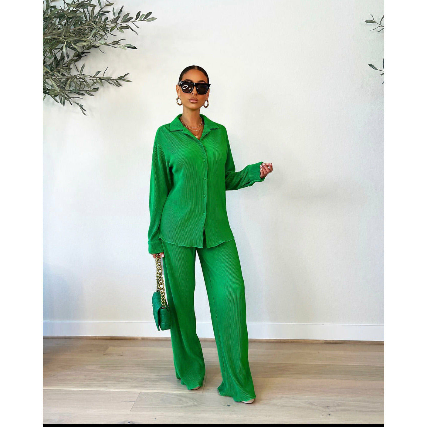 Pleated Shirt & Trousers Two Piece Sets
