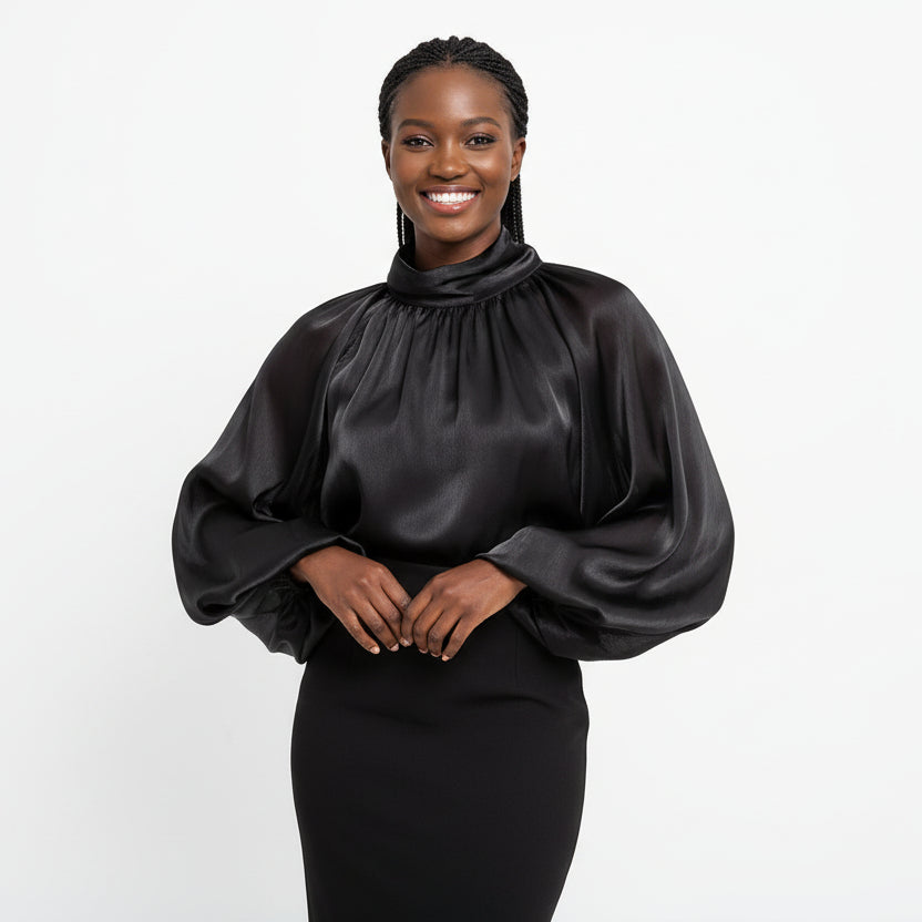 High-Neck Lantern Sleeve Shirt