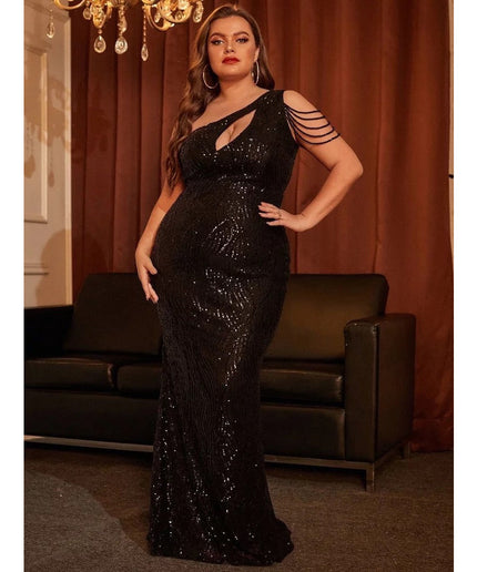 One Shoulder Beads Floor-Length Dress