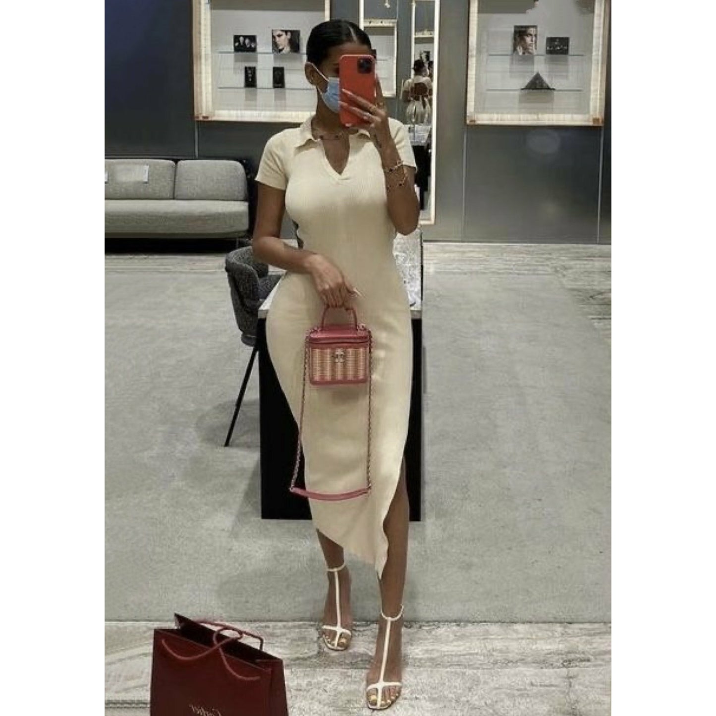 Knitted Short Sleeve Bodycon Maxi Dress