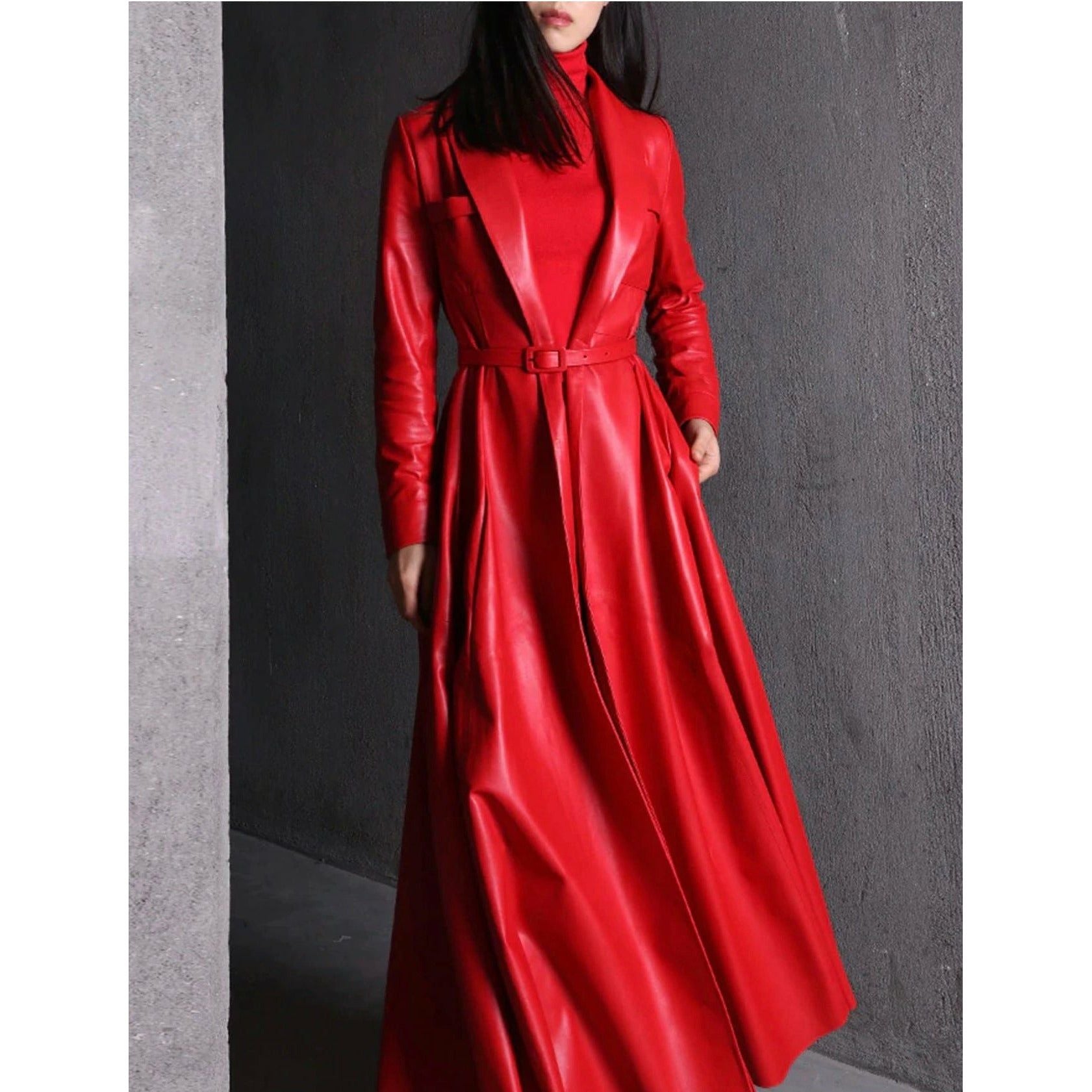 Maxi Pu Leather Tranche Coat