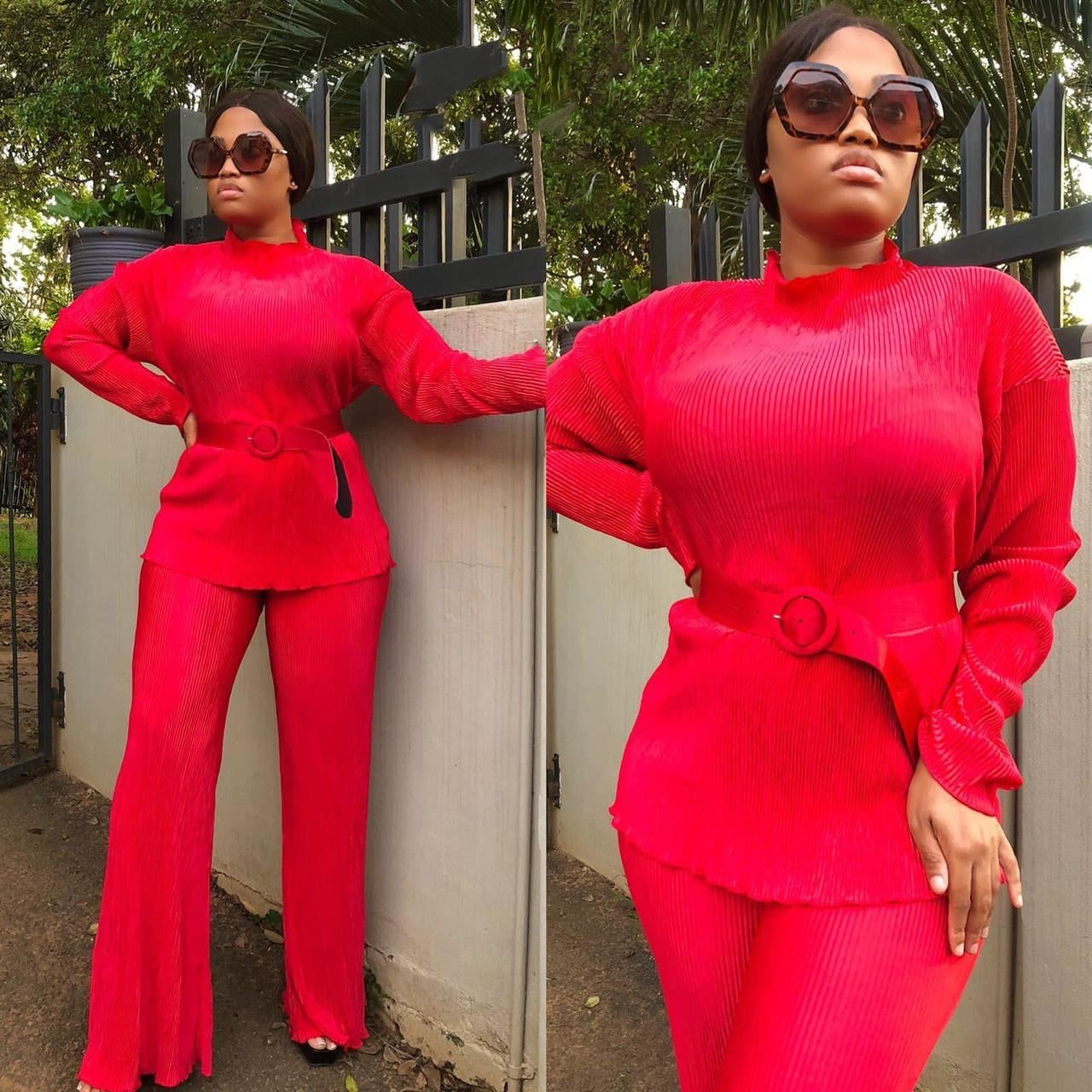 Long Sleeve Pleated Set