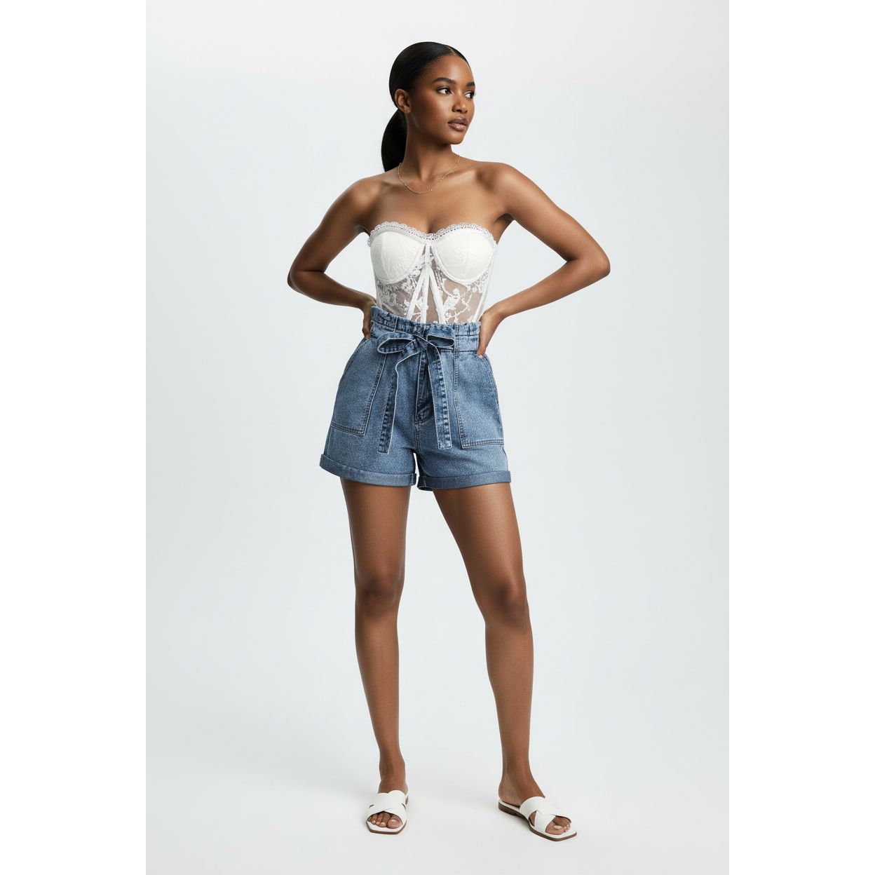 High Waist Denim Short