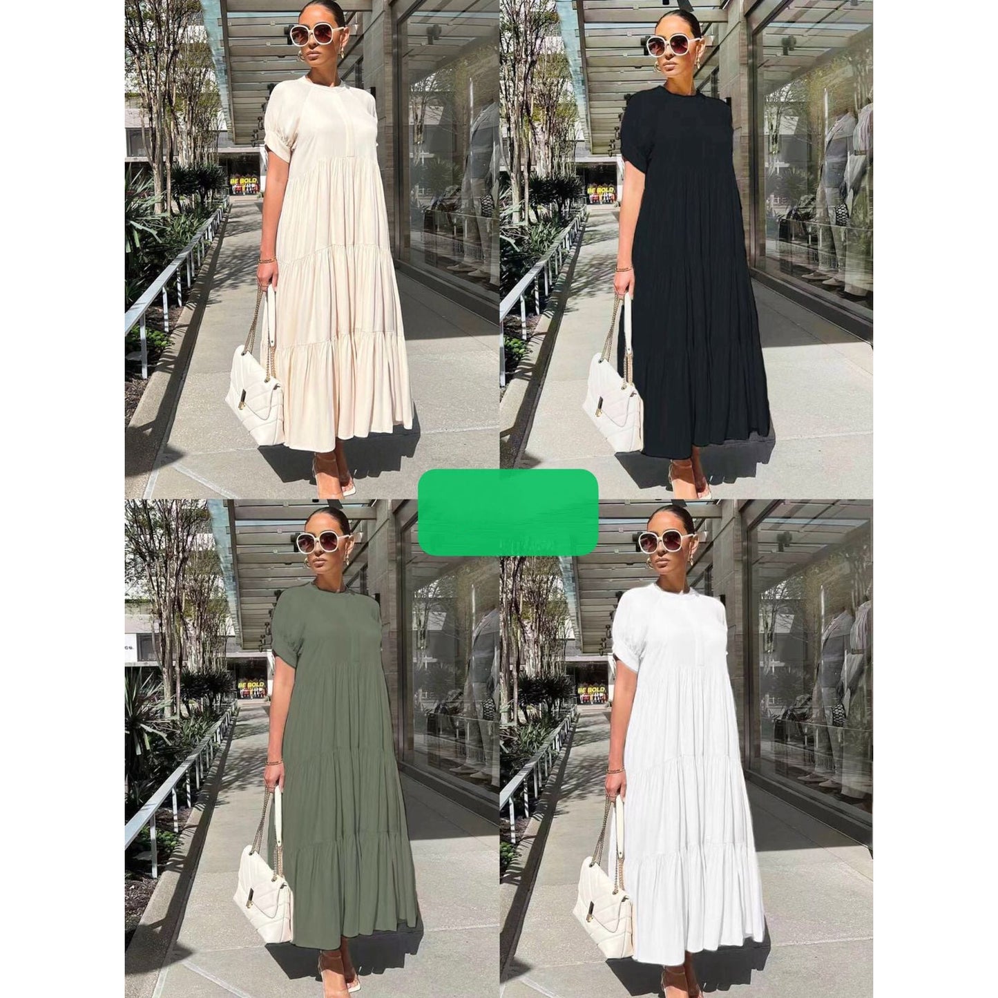Round Neck Short Sleeve Long Dress