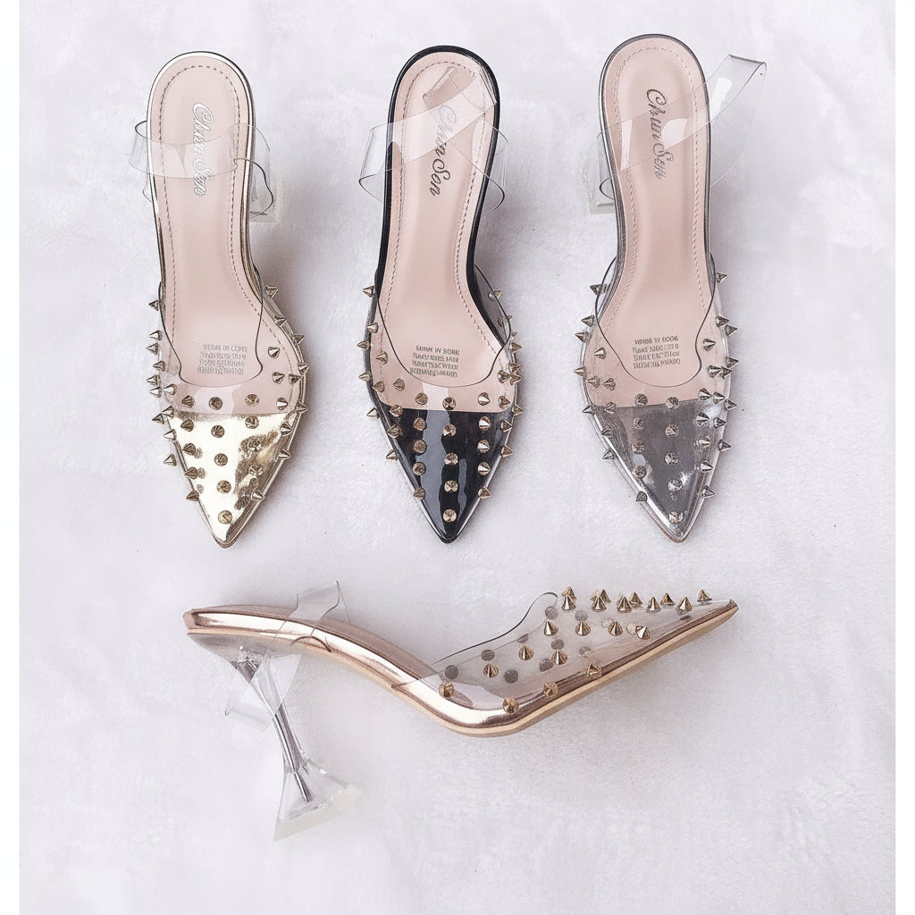 Transparent PVC Sandal Women Pointed Clear Crystal High Heel.