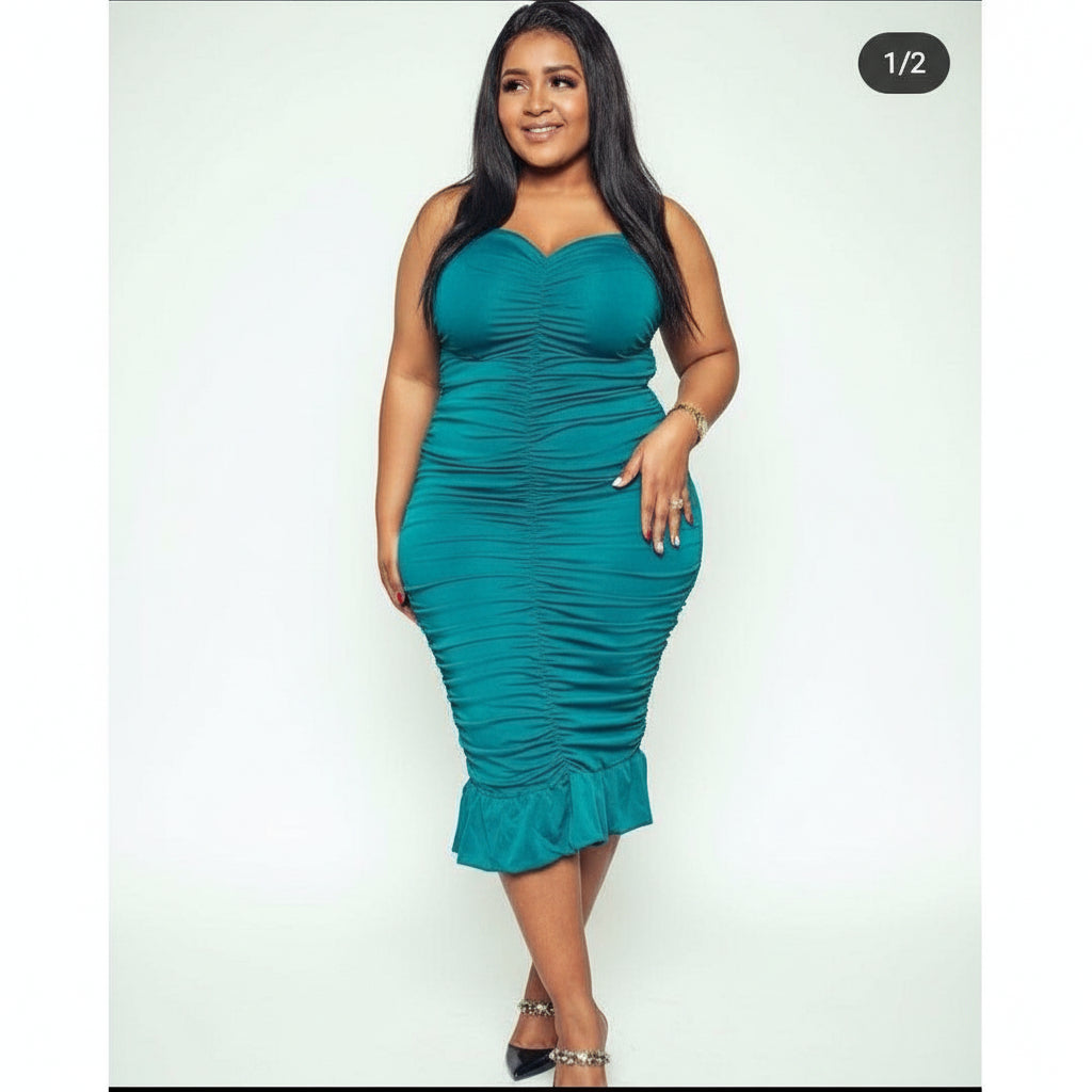 Halter Ruffle Party Midi Dress