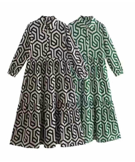 Irregular Lining Button Detailed Dress