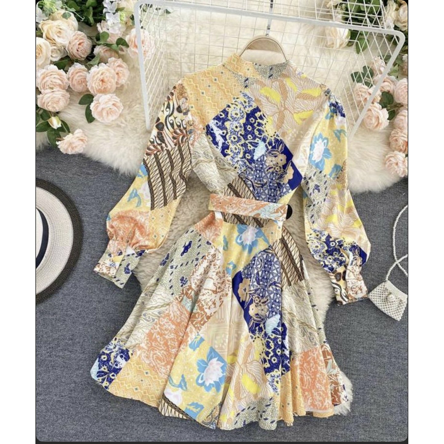 Long Sleeve Mini Print Shirt Dress