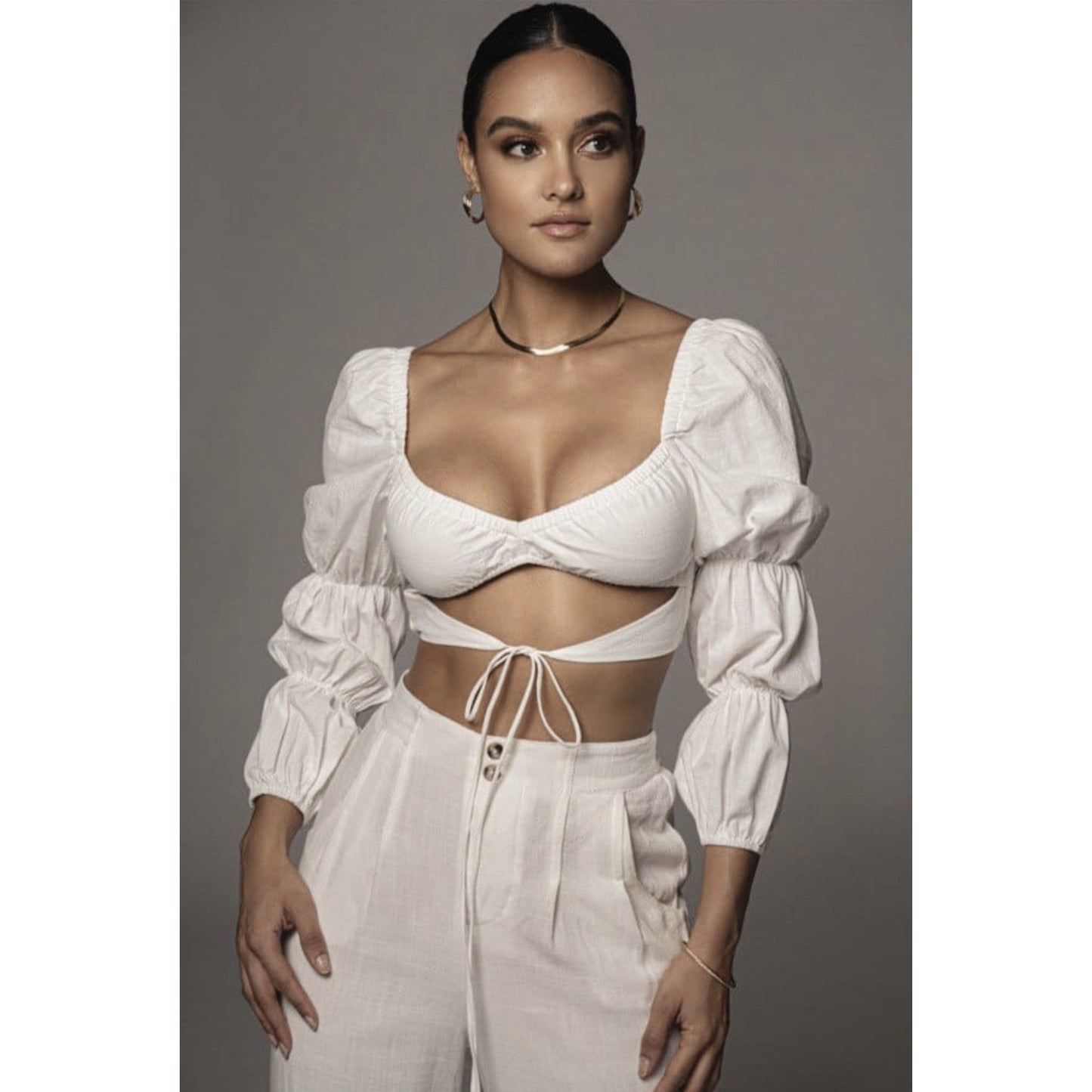 Sexy Long Sleeve V Neck Crop Top