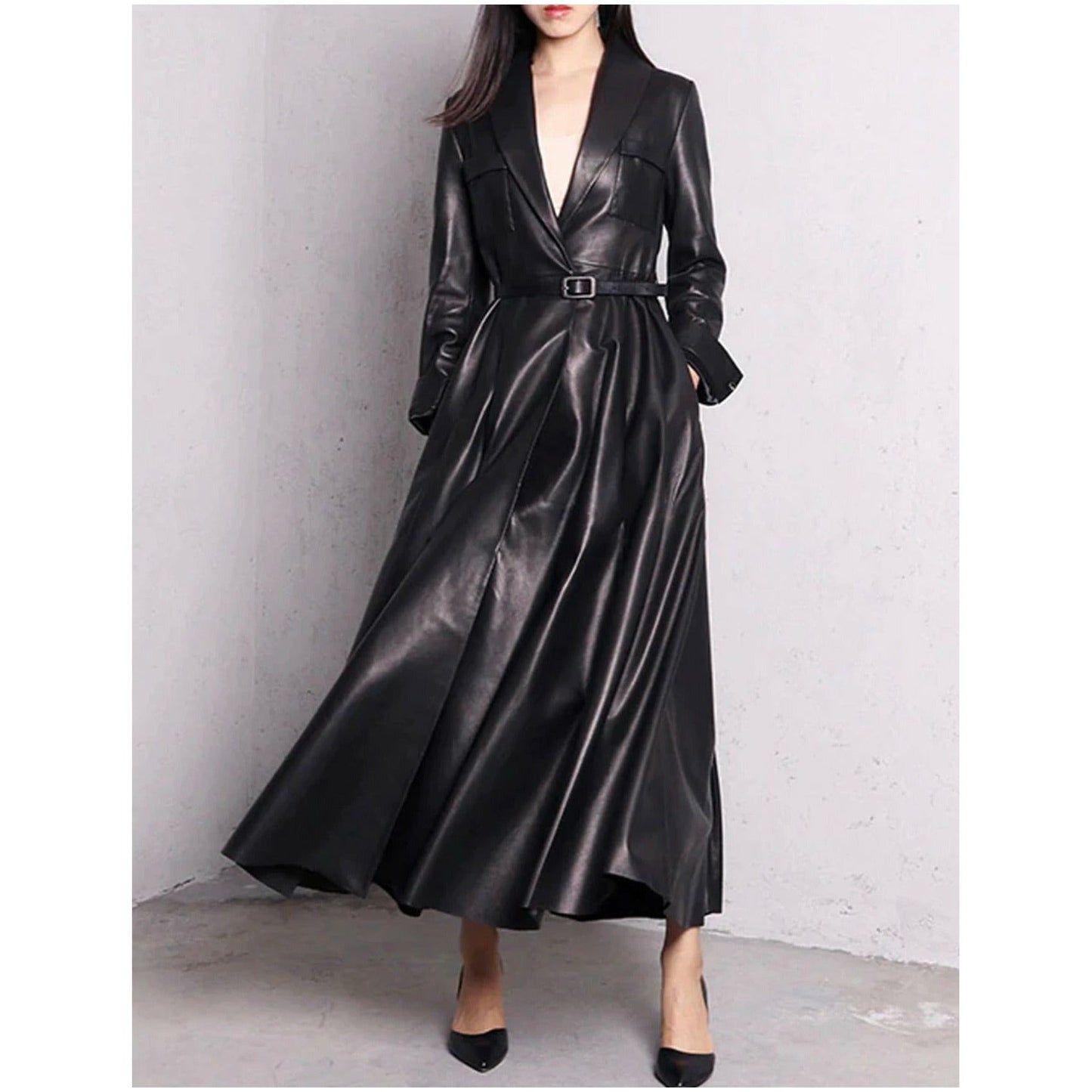 Maxi Pu Leather Tranche Coat