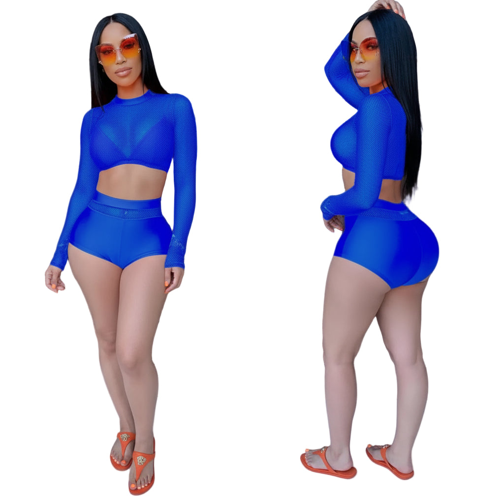 Mesh Crop Top and Shorts Bikini