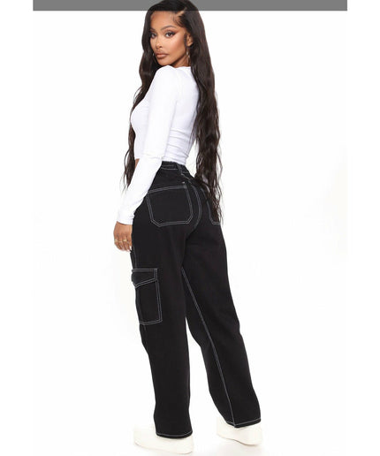 Low Rise Pocket Straight Leg Jeans Trousers