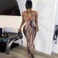 Halter Neck Zipper Graphic Printed Jumpsuits