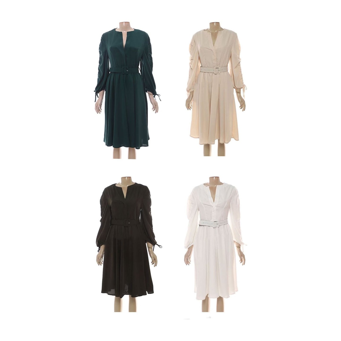 V-Neck Belted Midi Dress