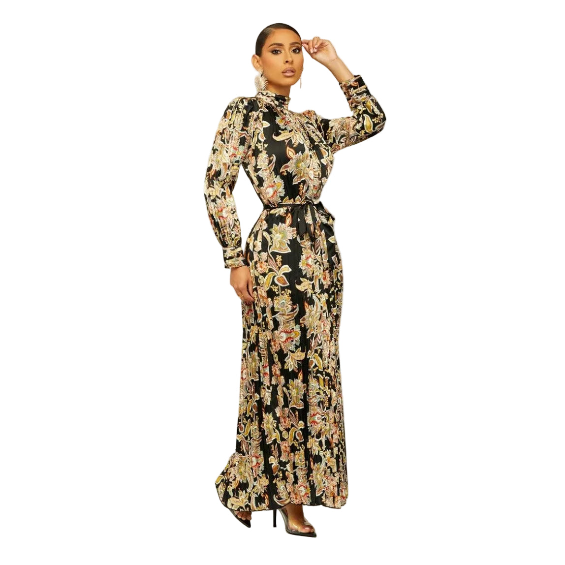 Pleated Floral Maxi Dress