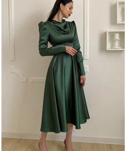 Vintage Long-sleeve Satin Dress